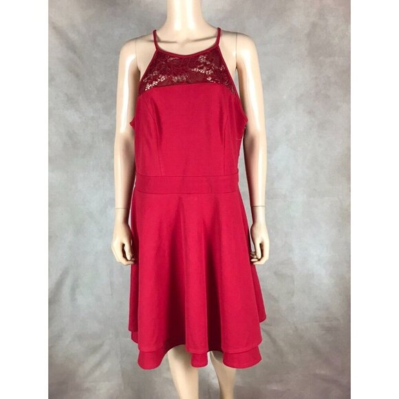 EMERALD SUNDAE Red Lace Top Fit and Flare Dress NEW Size 1X - Picture 9 of 11
